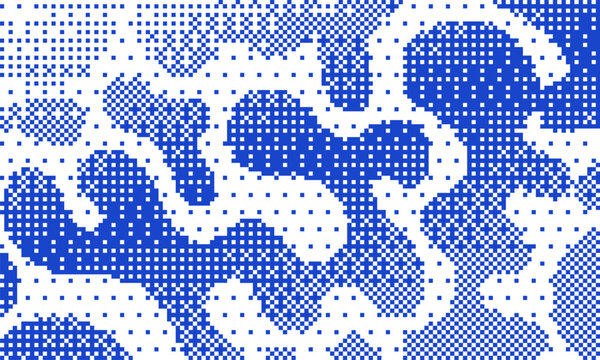 Abstract wavy blue bitmap background. Vector pixel art texture in y2k aesthetic. Liquid distorted organic shapes