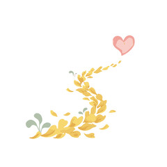 Fototapeta premium A whimsical pink heart floats gracefully above a winding trail of yellow petals, suggesting a gentle journey of love and affection.