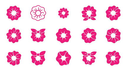 Naklejka premium Assorted pink floral and petal icon collection.