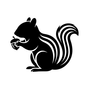 Silhouette of a Chipmunk Sitting and Holding an Acorn