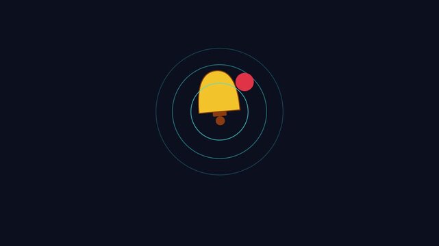Animated notification bell with pulsing alert signal for social media and ui animation