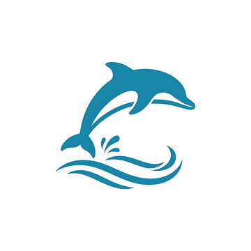 Jumping Dolphin in Ocean Waves Minimalist Blue Vector Illustration