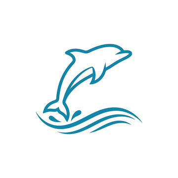 Jumping Dolphin Silhouette Icon in Minimalist Line Art Style