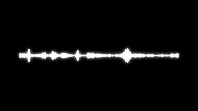 Audio bar, spectrum form white video footage of audio visualizer on black background, abstract music waves oscillation, futuristic sound wave visualization, wave form audio spectrum 4k loop.