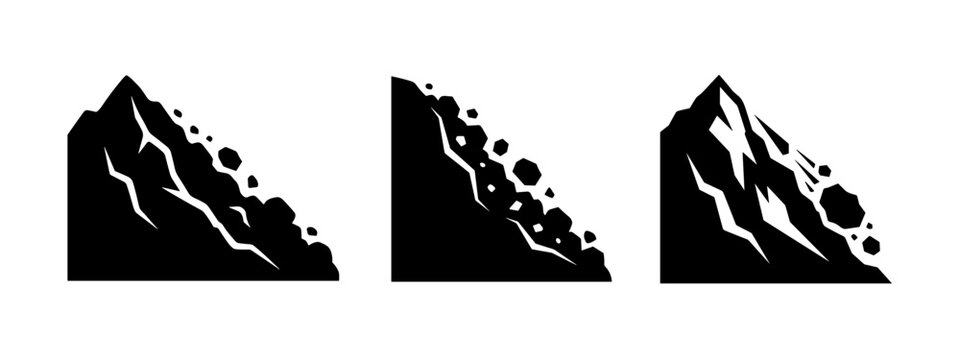 Landslide and rockfall natural disaster icons.