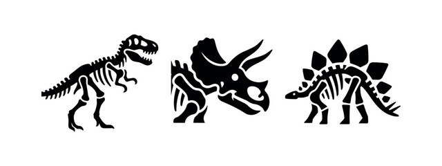 Dinosaur skeletons: T-Rex, Triceratops, Stegosaurus icons. © Lili