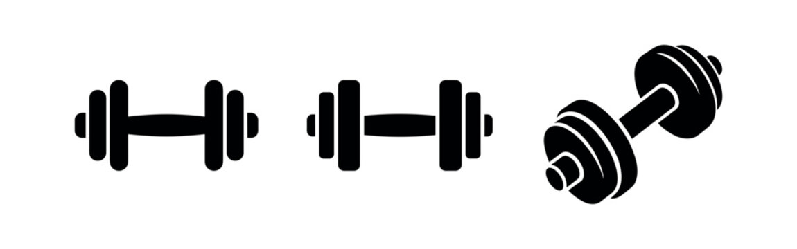 Dumbbell Icons Set. Gym Weights Vector Symbols. Fitness and Workout Equipment Graphics.