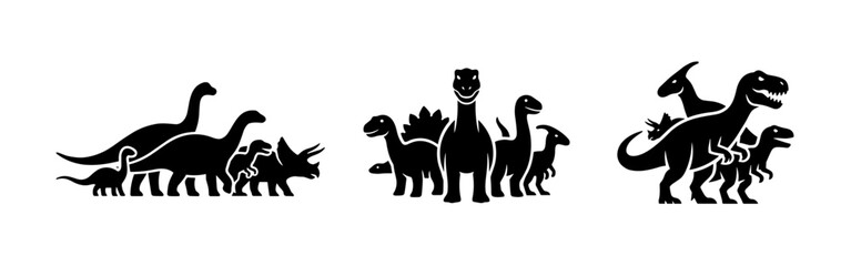 Dinosaur Group Icons Set. Prehistoric Animals Vector Symbols. Fossil Creature Graphics. © Lili