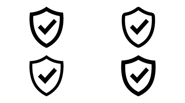Shield With Checkmark Icons Flat Vector Silhouette On White Background