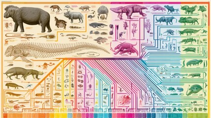 Naklejka premium This diagram presents the animal kingdom with main groups for vertebrates and invertebrates, each displayed with colorful icons for easy learning.