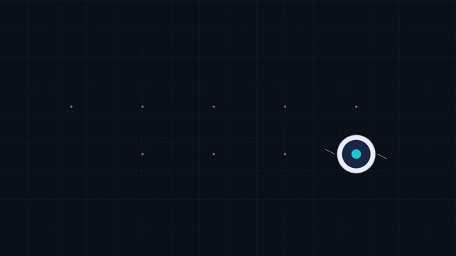 Minimalist abstract motion with pulsing circular ui on dark grid background, motion ui interface digital