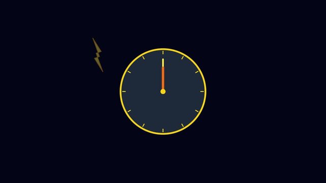 Minimalist clock animation with lightning bolt for time management and deadline concepts countdown