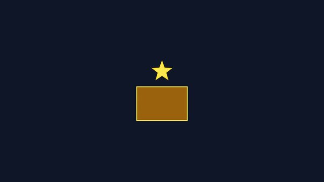 Minimalist gold star and rectangle animation on dark blue background, motion minimalist