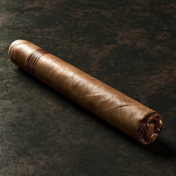 Premium Brown Cigar Close Up on Dark Textured Background with Luxury Tobacco Detail