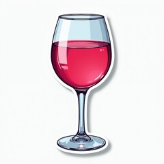 Fototapeta premium Glass filled with pink wine on white background. Sticker art shows red beverage in transparent wine glass. Minimalist design element for drink, celebration, or alcohol concepts.