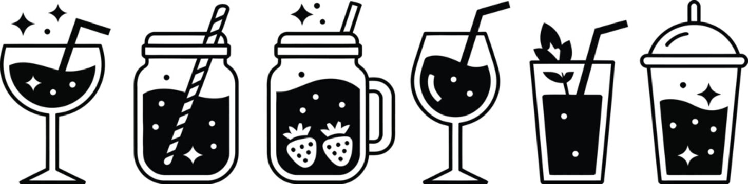 Beverage icons illustration set, generic orange mocktail smoothie honey and refreshment graphics.
