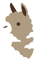 Fototapeta premium Stylized profile silhouette of an alpaca head with rounded shapes and negative space detail on a solid white background minimalist animal design