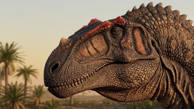 Asfaltovenator (Asfaltovenator vialidadi), Jurassic, red cranial crests, scaly skin, scientifically accurate representation