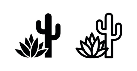 Fototapeta premium Cactus and agave icon set. Desert plants symbol. Succulent nature sign. Southwestern flora illustration.