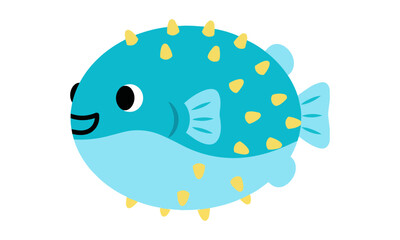 Fototapeta premium Stylized pufferfish icon with a cheerful expression and simple rounded fins isolated on a solid white background, marine life concept