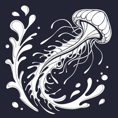 White jellyfish swimming with water splash ©  Image Factory