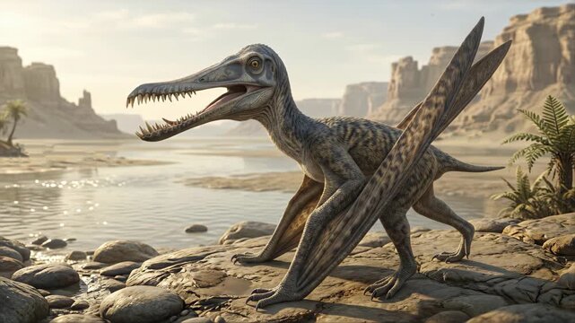 Cearadactylus (Cearadactylus atrox), Cretaceous, accurate scientific representation, flying pterosaur with interlocking teeth