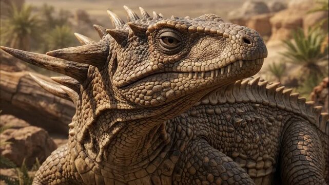 Desmatosuchus (Desmatosuchus spurensis), Late Triassic, accurate scientific representation, armored aetosaur with large shoulder spikes,