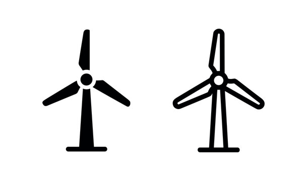 Wind Turbine and Windmill Icon Set. Renewable Energy, Green Power, and Sustainable Environment Symbol.