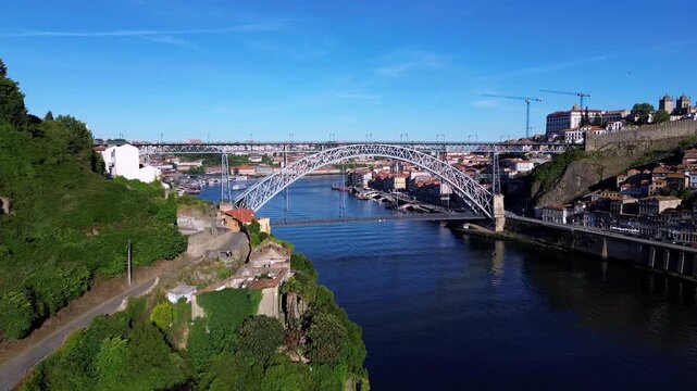 Dom Luis I Bridge over Douro River in Porto, Portugal on a Sunny Day II
