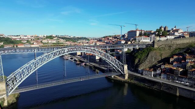 Dom Luis I Bridge over Douro River in Porto, Portugal on a Sunny Day I