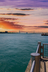Fototapeta premium A gorgeous landscape along the Detroit River on the riverwalk in Detroit Michigan USA