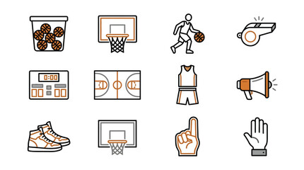 Basketball sports equipment and game icons. © Tawang
