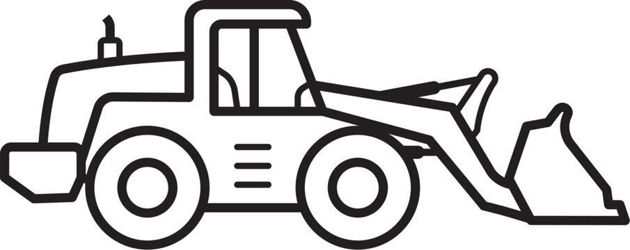wheel loader earthmover digger construction vehicle line illustration silhouette simplified side view isolated vector on transparent background