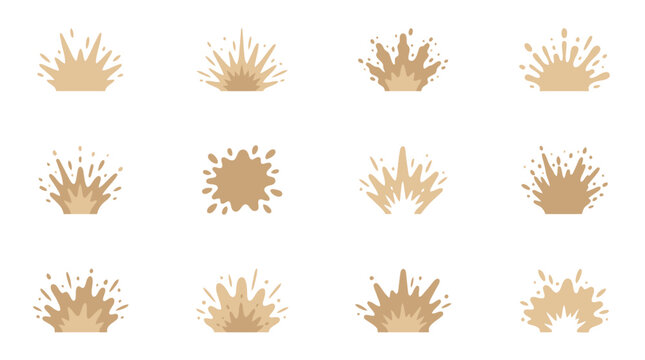 Beige mud splash and liquid dirt icon set.