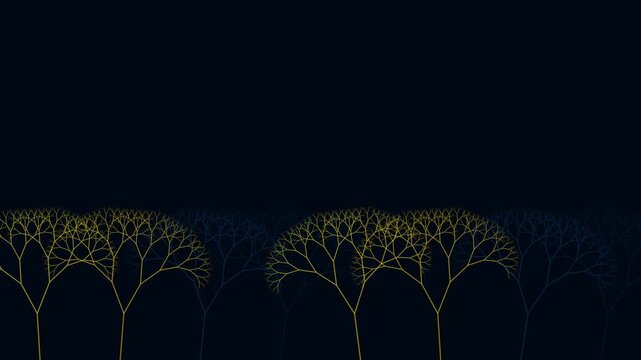 Abstract fractal tree network animation, glowing golden digital growth background
