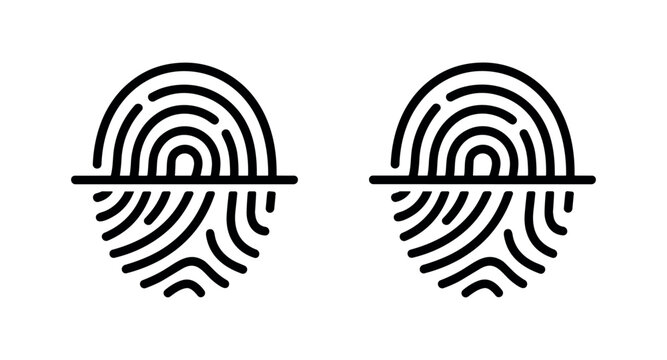 Fingerprint scan icon or logo for biometric identification and security, in solid and outline versions.