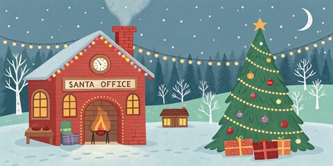 Fototapeta premium Cozy Christmas interior with Santa mailbox fireplace and decorated tree holiday scene
