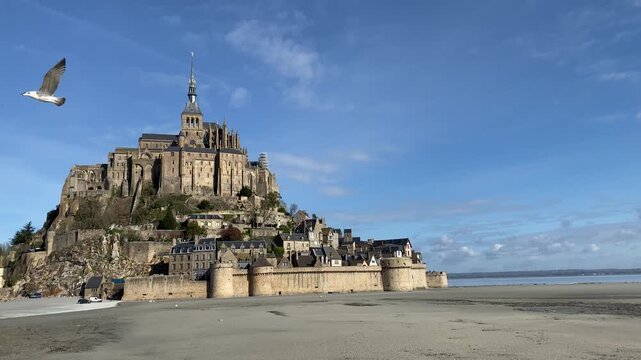 Mont Saint Michel Distant Exterior View Across the Bay in Normandy France
