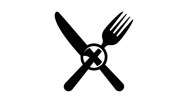 Prohibited Food Icon Depicting Knife and Fork Symbolizing Dietary Restrictions and Limitations