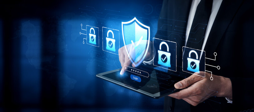 Secure Login Concept with Digital Shield and Padlocks for Online Protection and Cybersecurity Technology Illustration. Bitwise.