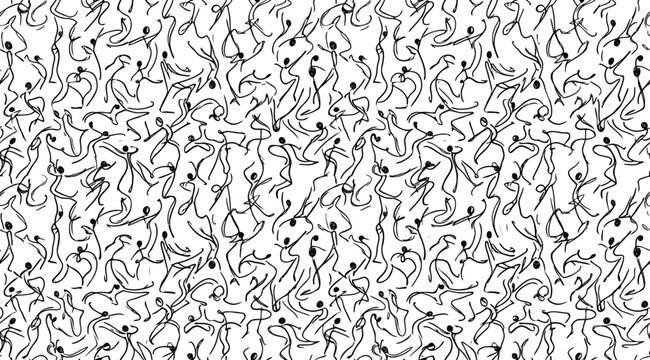 Seamless pattern of abstract dancing people silhouettes