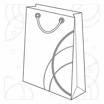 Shopping bag outline vector illustration with geometric pattern