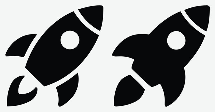 Two black rocket silhouettes against a light gray background simple graphic design aerospace aviation