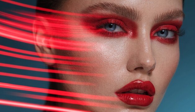 Futuristic Beauty Portrait with Red Motion Light Effect
