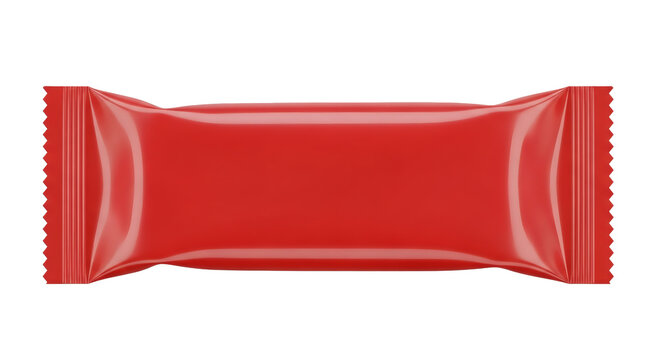 Glossy red rectangular food wrapper mockup showing crimped sealed edges for a snack bar or candy bar product presentation&nbsp;