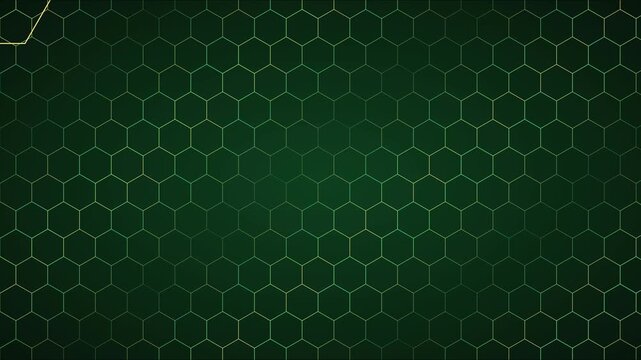 Dark green hexagon pattern motion background, abstract geometric honeycomb grid animation, digital technology concept