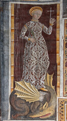 Obraz premium Santa Margherita; affresco di Pietro da Cemmo nella chiesa di Santa Maria Assunta a Esine (Brescia)