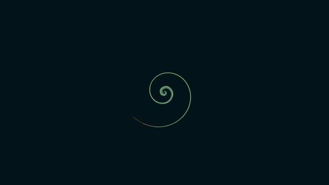 Minimalist golden spiral animation on dark background, abstract geometric motion golden ratio geometry