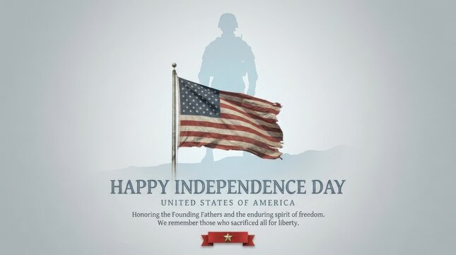 Independence day tribute with american flag and soldier silhouette