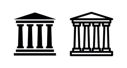 Naklejka premium Classical building icon set. Ancient Greek temple or courthouse symbol in solid and outline style.